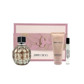 JIMMY CHOO 3 PCS SET FOR WOMEN: 3.3 EAU DE PARFUM SPRAY + 0.25 EAU DE PARFUM SPRAY + 3.3 BODY LOTION HARD BOX